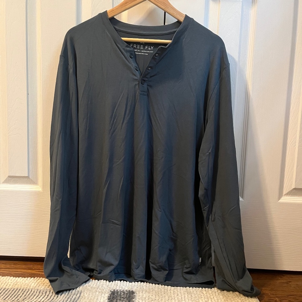 Free Fly Henley Performance Bamboo Gym Shirt Water Shirt Dark Gray Mens Sz XL